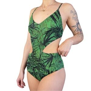 Salinas Swim Tropical Palms Cut Out One
Piece Swimsuit Small